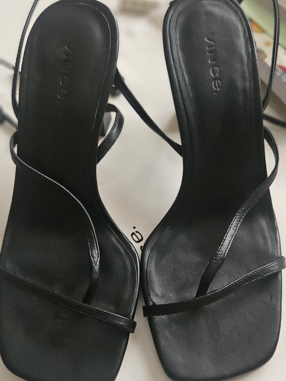 Vince "Qiana"  Black Strappy Square-Toe Heeled Sandals 6.5